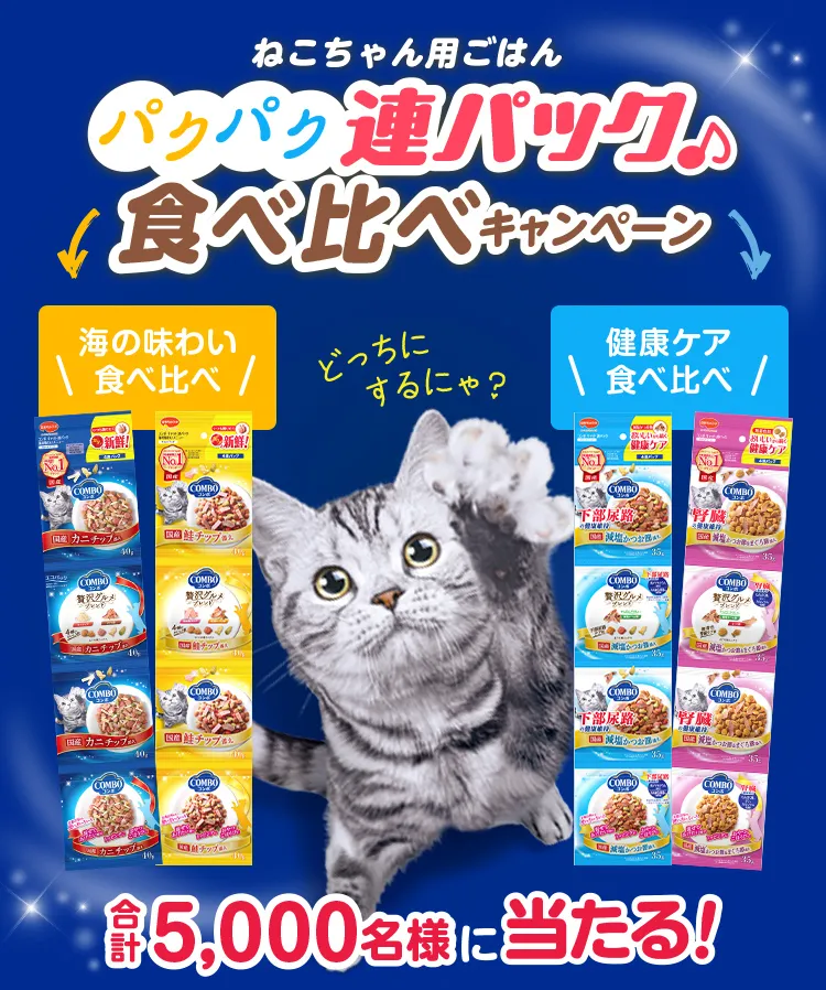 ねこちゃん用ごはんパクパク連パック♪食べ比べキャンペーン　合計5,000名様に当たる！